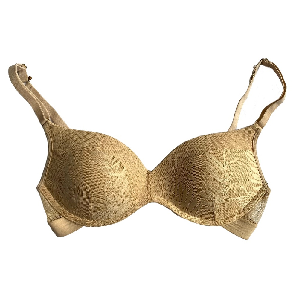 LIVELY All-Day No-Wire Comfort Bra Light Beige/Nude Size 32C Leaf Pattern
